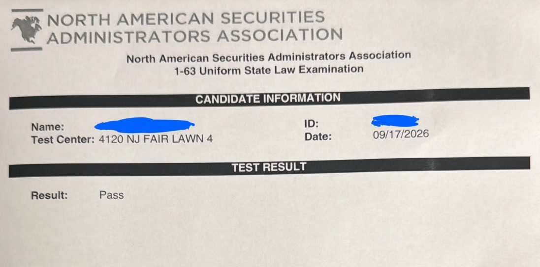 Series 63 Exam Pass: Three September 2026 Students