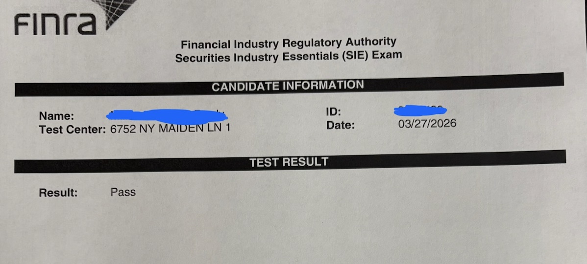 SIE pass result