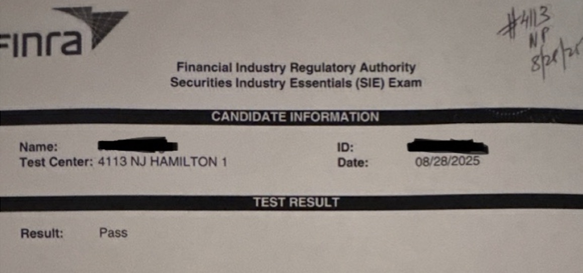 SIE pass result