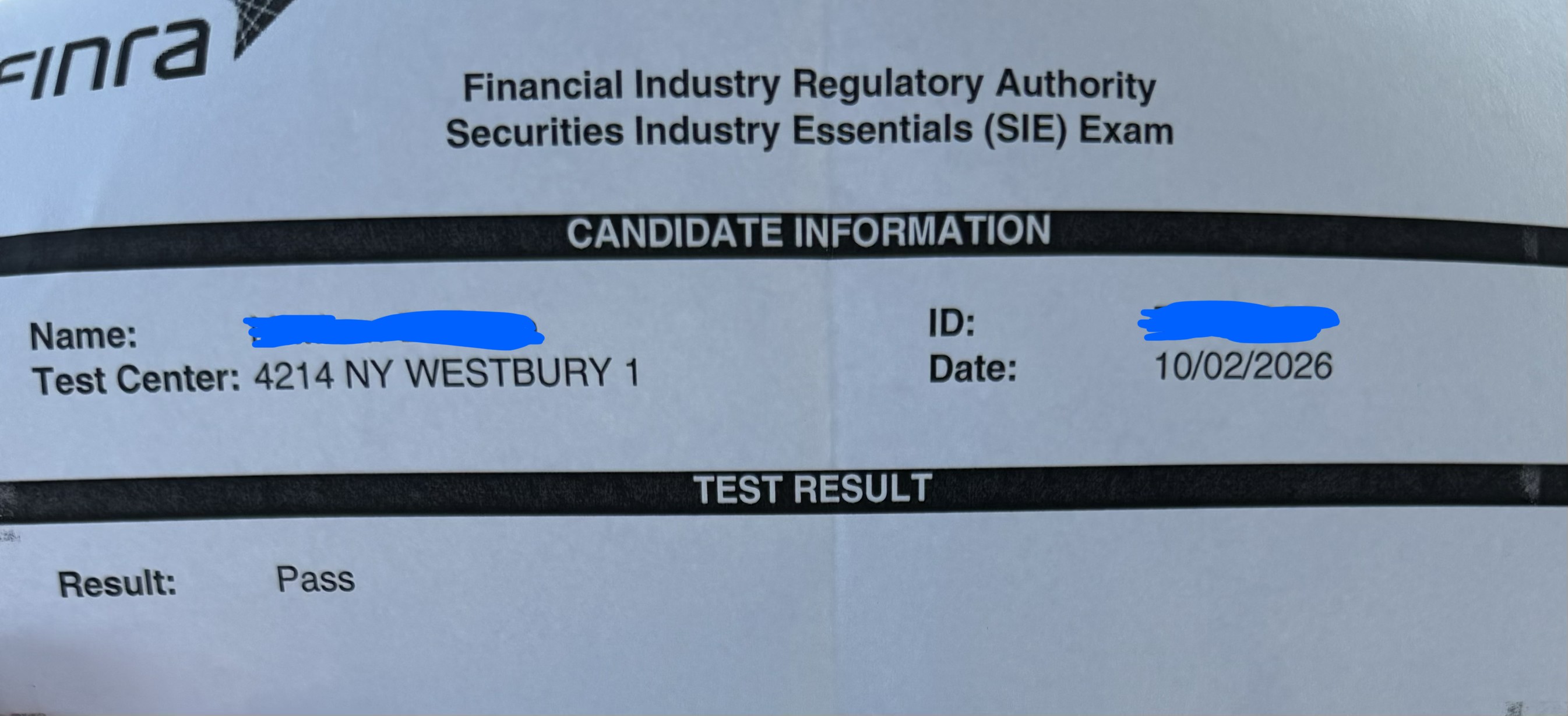 SIE pass result