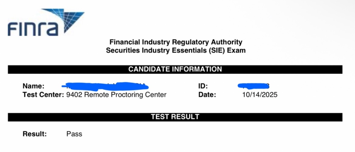 SIE pass result