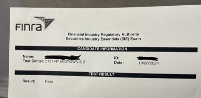 SIE pass result