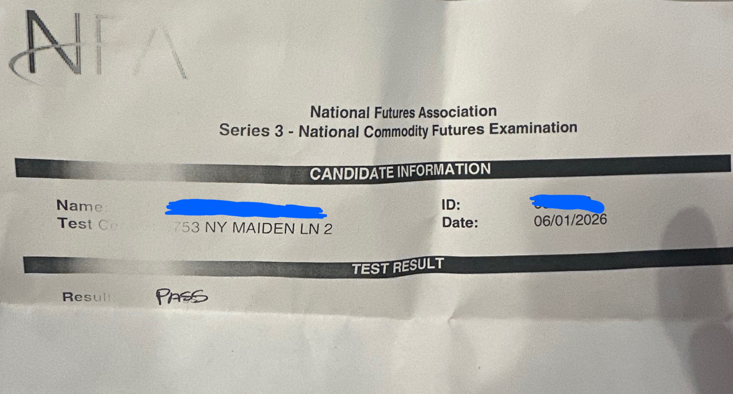 Series 3 pass result