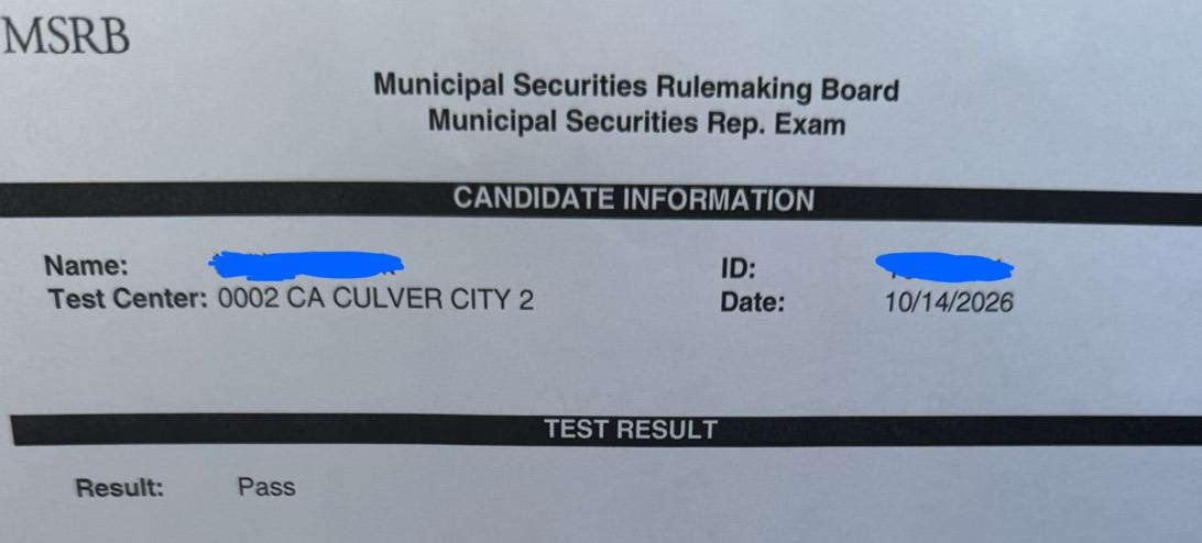 Series 52 pass result