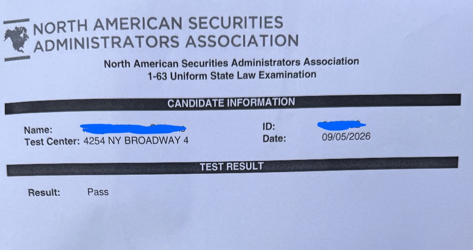 Series 63 pass result