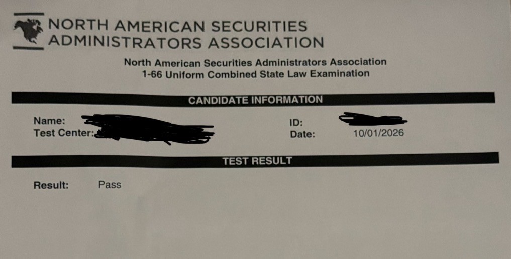 Series 66 pass result