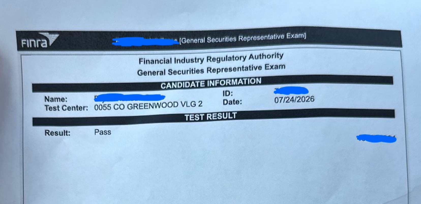 Series 7 pass result